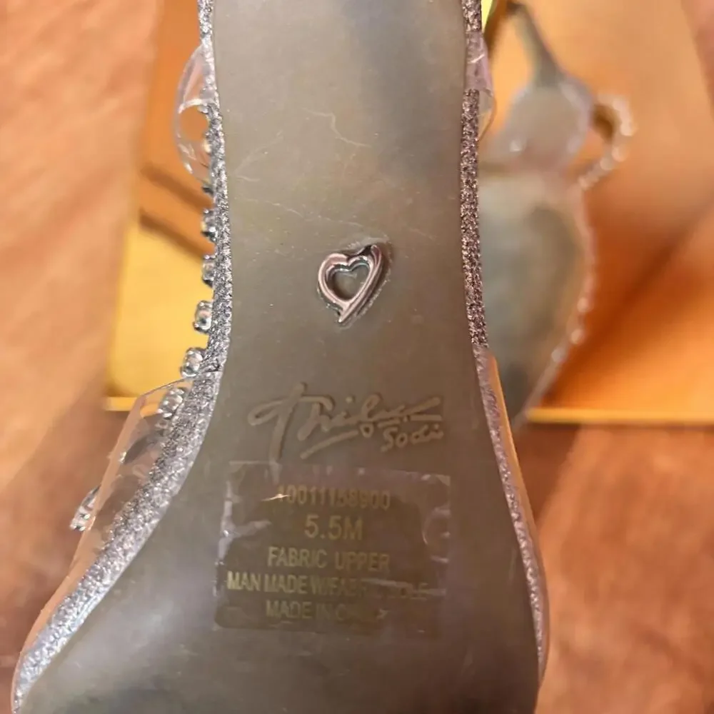 thalia sodi rhinestone slingback heel sz 5.5 silver prom homecoming formal